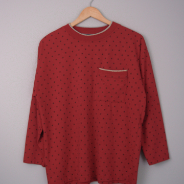 80's red star long sleeved tee shirt with pocket, size large