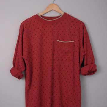 80's red star long sleeved tee shirt with pocket, size large