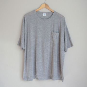 80's thin plain grey pocket tee shirt, men's size 2XL