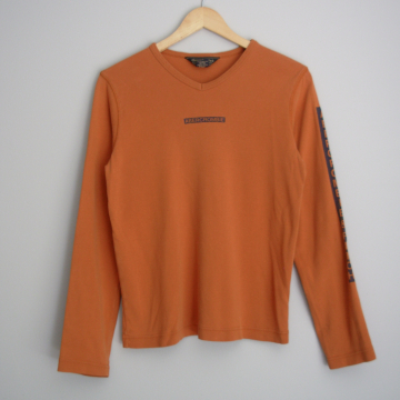 90's Abercrombie orange long sleeved shirt, women's size large