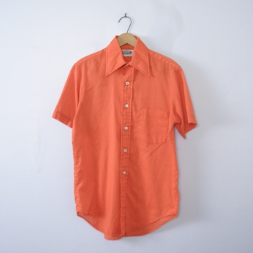 Vintage 70's pumpkin orange button up short sleeved shirt, men's size small