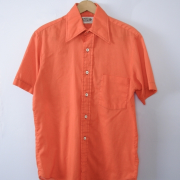 Vintage 70's pumpkin orange button up short sleeved shirt, men's size small