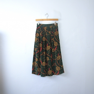 Vintage 90's green corduroy pleated midi skirt, size 6