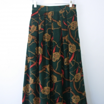 Vintage 90's green corduroy pleated midi skirt, size 6