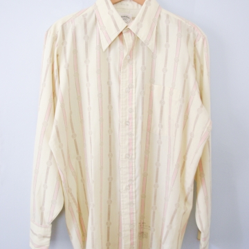 Vintage 70's yellow striped button up shirt with pocket, men's size medium