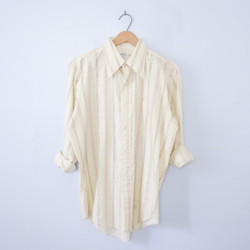 Vintage 70's yellow striped button up shirt with pocket, men's size medium