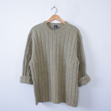 Vintage 90's moss green wool oversized ribbed knit sweater, men's size XL