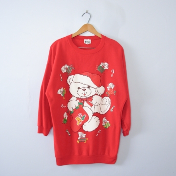 Vintage 80's cute teddy bear christmas sweatshirt, men's small