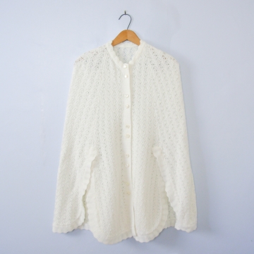 Vintage 80's off white cream knit sweater cape, women's size medium / small