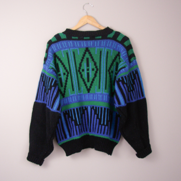 80's oversized blue and green sweater, men's size large