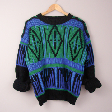 80's oversized blue and green sweater, men's size large