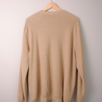 90's distressed khaki henley sweater, men's size large
