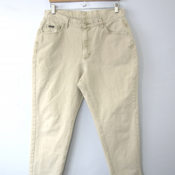 Vintage 80's high waisted jeans, mom jeans, stone beige denim, tapered leg, size 16 / 14