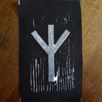 Algiz rune hand stamped patch, Elhaz hand made rune patches, black and white patch with FREE SHIPPING
