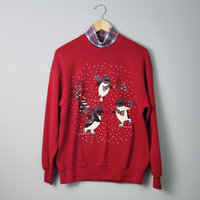 80's cute penguin Christmas sweatshirt, women's size large