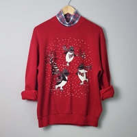 80's cute penguin Christmas sweatshirt, women's size large