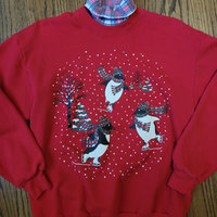 80's cute penguin Christmas sweatshirt, women's size large