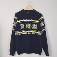 60's navy snowflake Christmas sweater, men's large