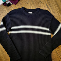 90's black ribbed knit sweater, men's medium