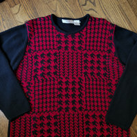 90's black and red houndstooth sweater, women's large