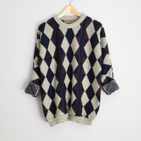 90's oversized argyle sweater, men's large