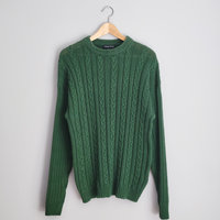 90's green cable knit sweater, men's large