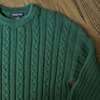 90's green cable knit sweater, men's large