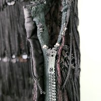 60's black fringe and lace crop top, small medium