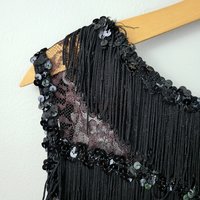 60's black fringe and lace crop top, small medium