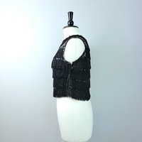 60's black fringe and lace crop top, small medium