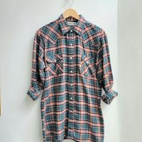 1970 Roebucks plaid flannel button up shirt with pearl snaps, size large