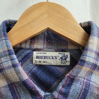 1970 Roebucks plaid flannel button up shirt with pearl snaps, size large