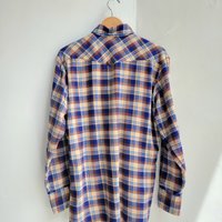 1970 Roebucks plaid flannel button up shirt with pearl snaps, size medium