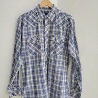 1970 Wrangler plaid button up shirt with pearl snaps, size large