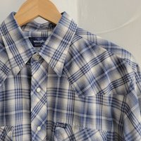 1970 Wrangler plaid button up shirt with pearl snaps, size large