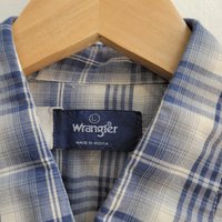 1970 Wrangler plaid button up shirt with pearl snaps, size large