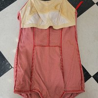 1950 Louisa Brooks red gingham bathing suit, 38 medium