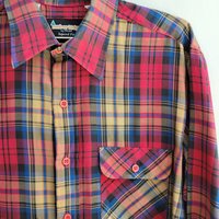 1980 Timber Ridge red plaid button up shirt, medium