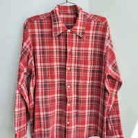 1970 red plaid button up shirt, medium