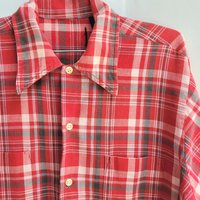 1970 red plaid button up shirt, medium