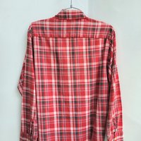1970 red plaid button up shirt, medium