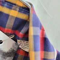 1970 blue plaid button up shirt, medium