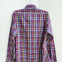 1970 blue plaid button up shirt, medium