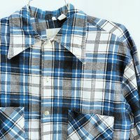 1970 Sears blue plaid button up shirt, medium
