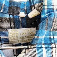 1970 Sears blue plaid button up shirt, medium