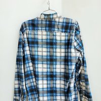 1970 Sears blue plaid button up shirt, medium
