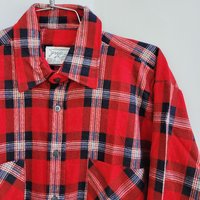 1970 Graffiti red plaid flannel button up shirt, medium