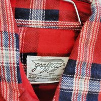 1970 Graffiti red plaid flannel button up shirt, medium
