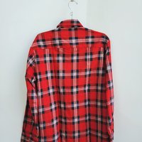 1970 Graffiti red plaid flannel button up shirt, medium