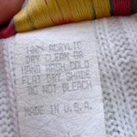 Vintage 80's winter white and gold long cardigan sweater, shoulder pads, size large / medium